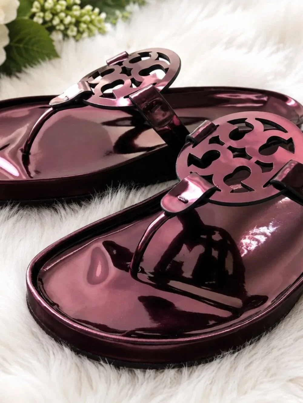NEW Tory Burch Miller Cloud Sandals Metallic Merlot